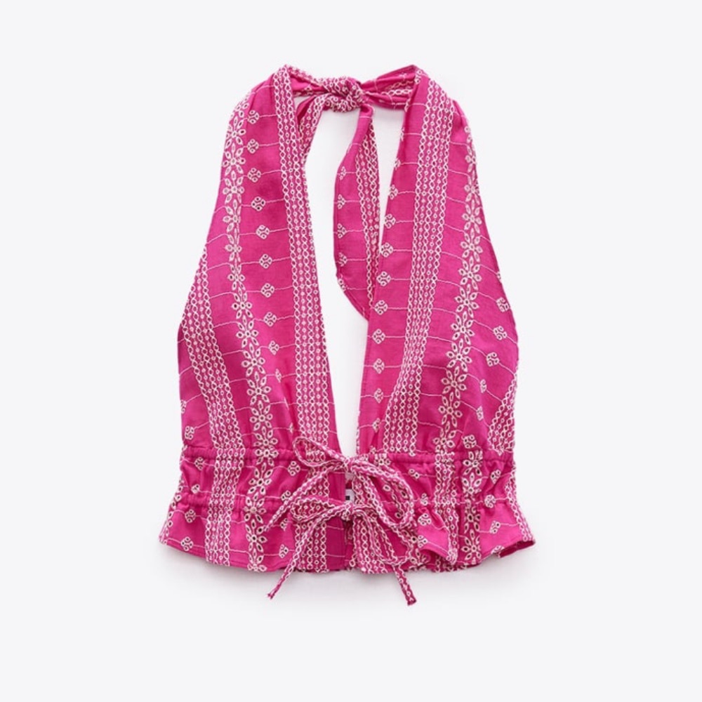 Zara embroidered eyelet halter top